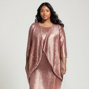 New Formal Plus Size Dress w/ Round Neck Sequins Embroidery & Relaxed Fit T9001